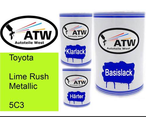 Toyota, Lime Rush Metallic, 5C3: 500ml Lackdose + 500ml Klarlack + 250ml Härter - Set, von ATW Autoteile West.